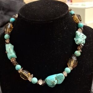 Howlite Smoky quartz and Amethyst Chips choker necklace 14" +2"